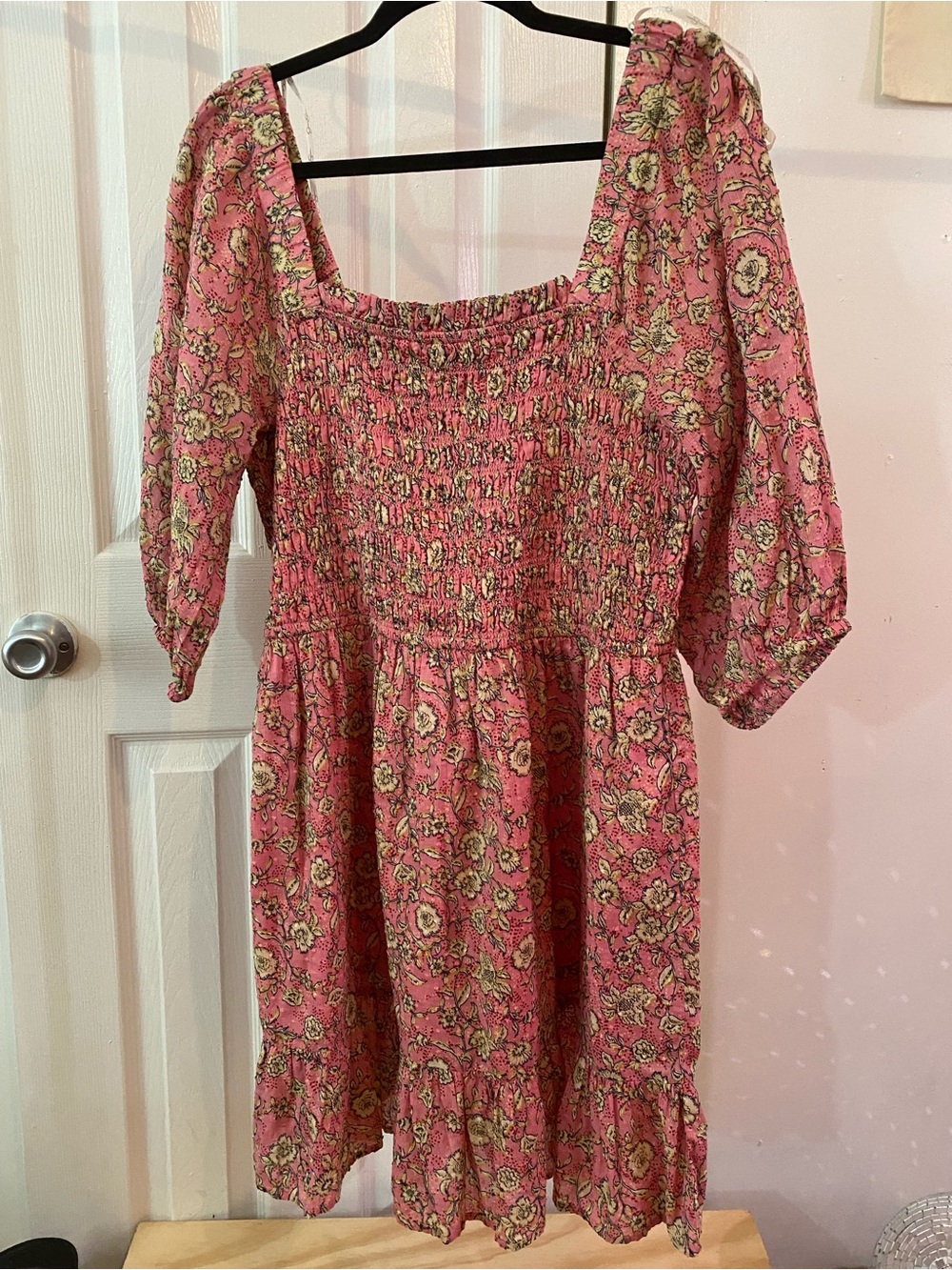 Jessica Simpson Pink Floral Smocked Midi Dress